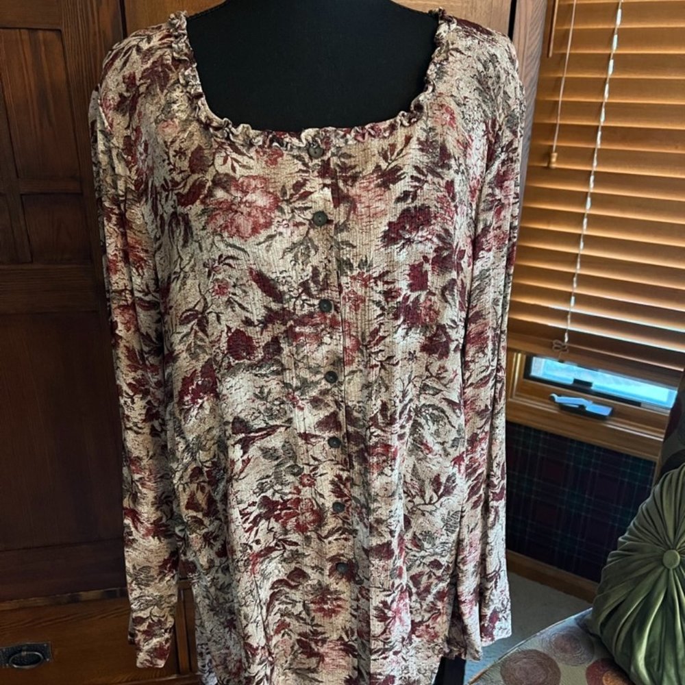 J. Jill Floral Long Sleeve Blouse Size Large